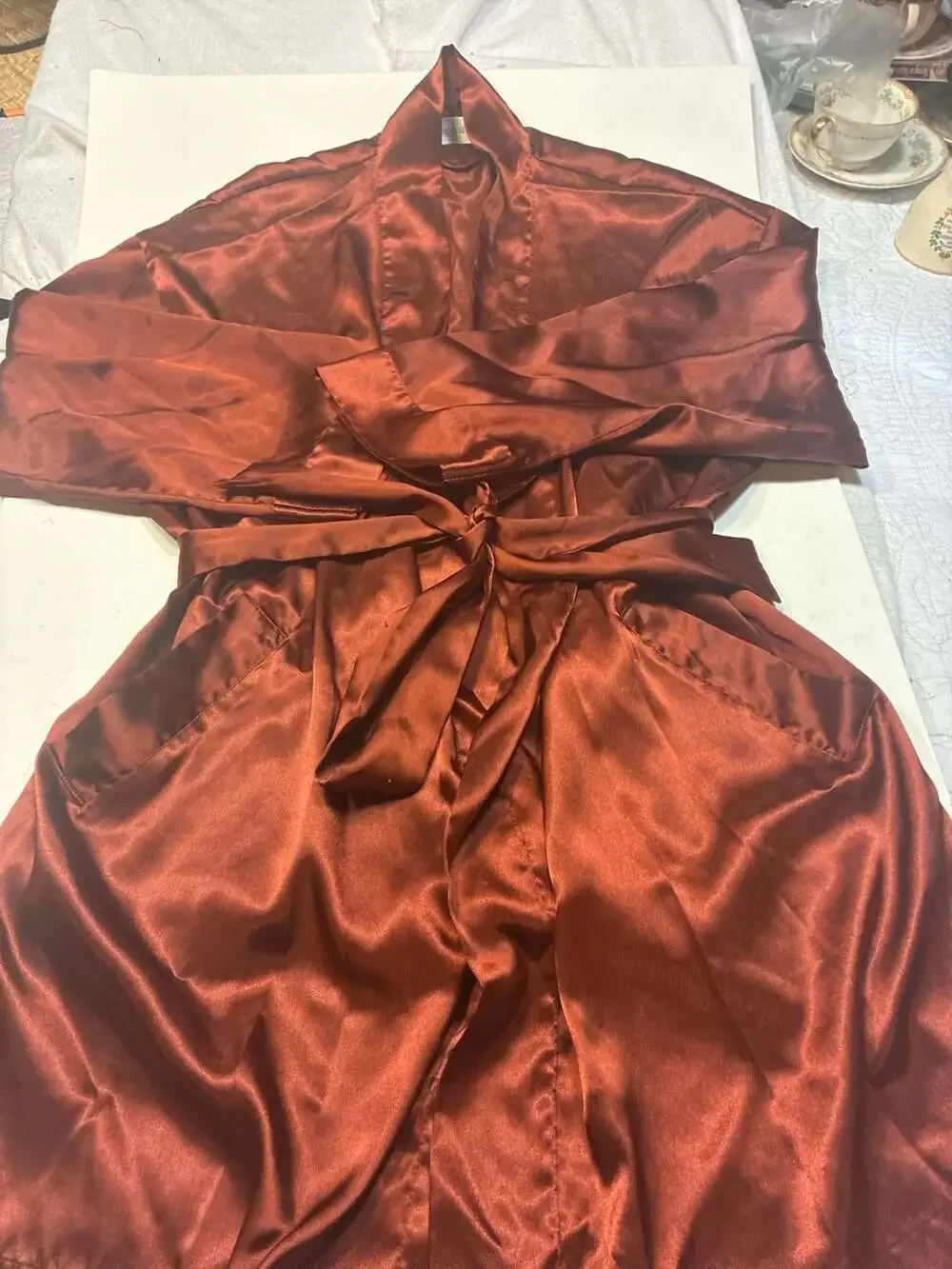 Victoria's Secret Satin Belted Robe in Rust Brown